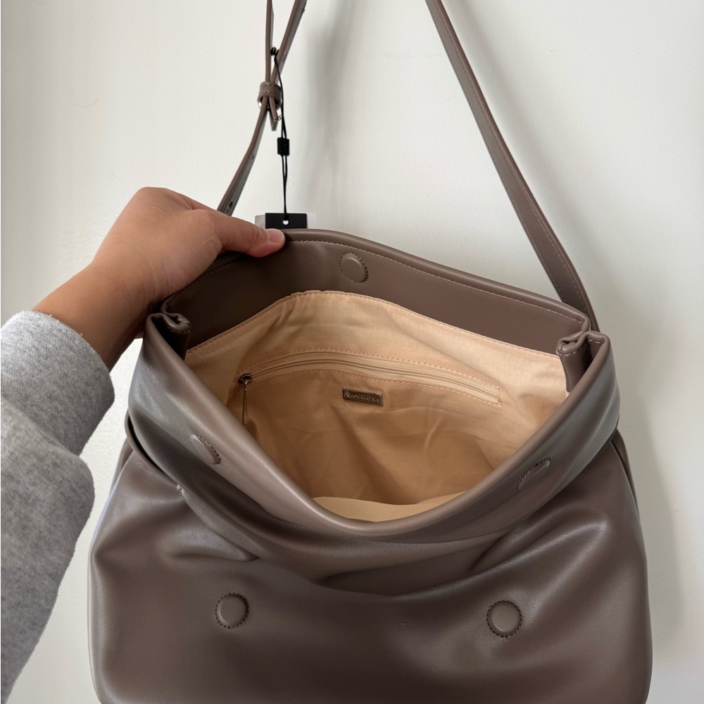 BCBGMaxAzria Taupe Shoulder Strap Funnel Flap Bag - Picture 6 of 7